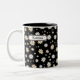 Taza Bicolor Patrón floral de margarita retro Boho negro person