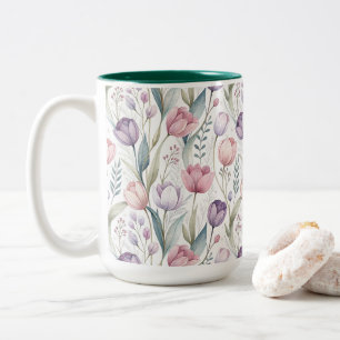 Taza Bicolor Patrón floral de tulipán escandinavo