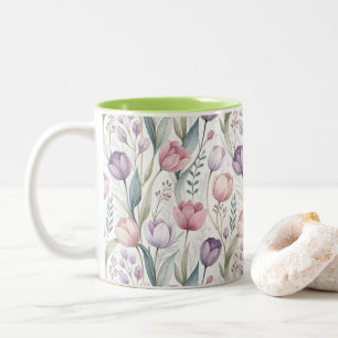 Taza Bicolor Patrón floral de tulipán escandinavo