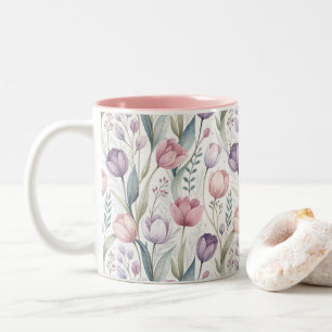 Taza Bicolor Patrón floral de tulipano escandinavo