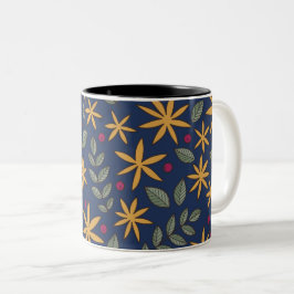 Taza Bicolor Patrón Floral Dorado Diseño Botánico