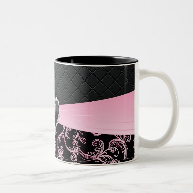 Taza Bicolor Patrón floral elegante negro y rosa (Derecha)