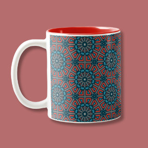Taza Bicolor Patrón floral geométrico mosaico antiguo