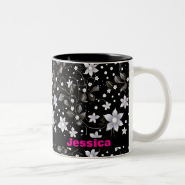 Taza Bicolor Patrón floral gris y negro