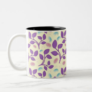 Taza Bicolor Patrón Floral Morado Oscuro Estética Sin Costura