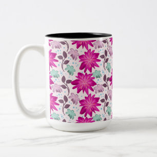 Taza Bicolor Patrón floral rosa vibrante   Flores modernas y at