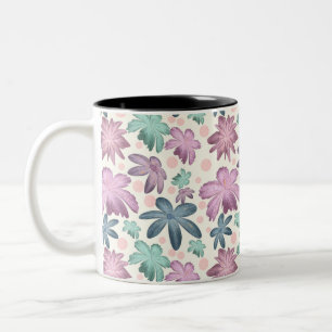 Taza Bicolor Patrón floral suave de acuarela rosa Papel pinta