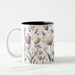Taza Bicolor Patrón floral suave Tulipán y Lily