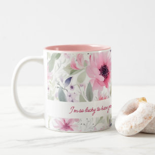 Taza Bicolor Patrón FLowers de color de agua rosa   Regalo para