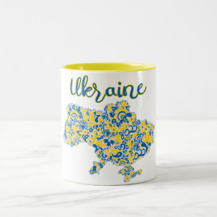 Taza Bicolor Patrón folclórico y tipografía de Ucrania