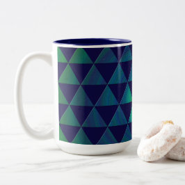 Taza Bicolor Patrón geométrico de triángulo de mandala verde az