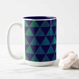 Taza Bicolor Patrón geométrico de triángulo de mandala verde az