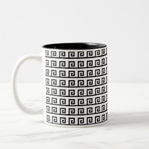 Taza Bicolor Patrón geométrico griego en blanco y negro