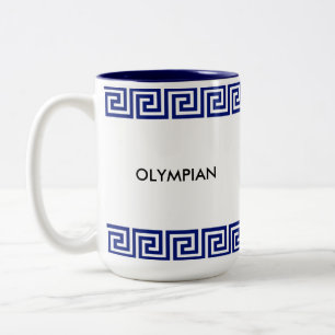 Taza Bicolor Patrón geométrico griego olímpico azul y blanco