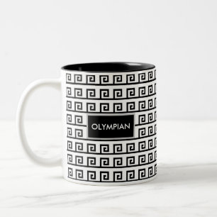 Taza Bicolor Patrón geométrico griego olímpico blanco y negro
