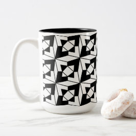 Taza Bicolor Patrón geométrico moderno negro y blanco