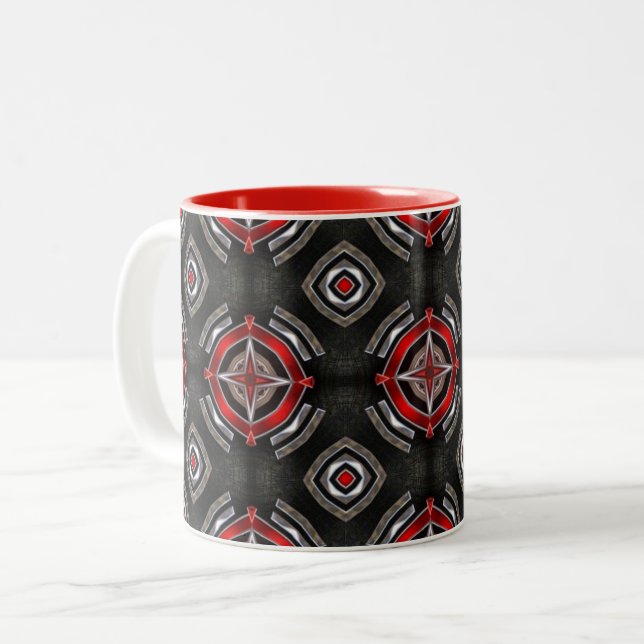 Taza Bicolor Patrón geométrico rojo y negro (Anverso izquierdo)