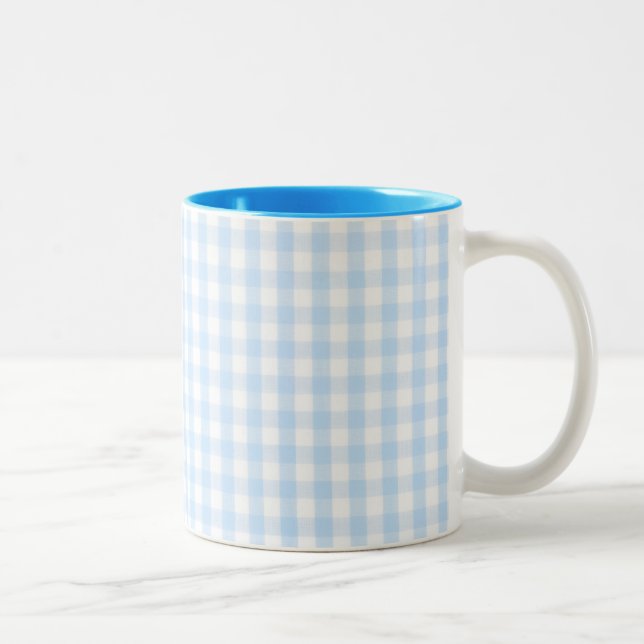 Taza Bicolor Patrón gingham azul claro (Derecha)