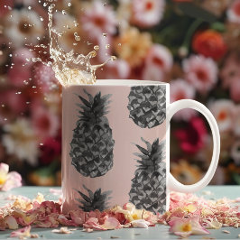 Taza Bicolor Patrón Gris Tropical y Piña Rosa Sin Marea