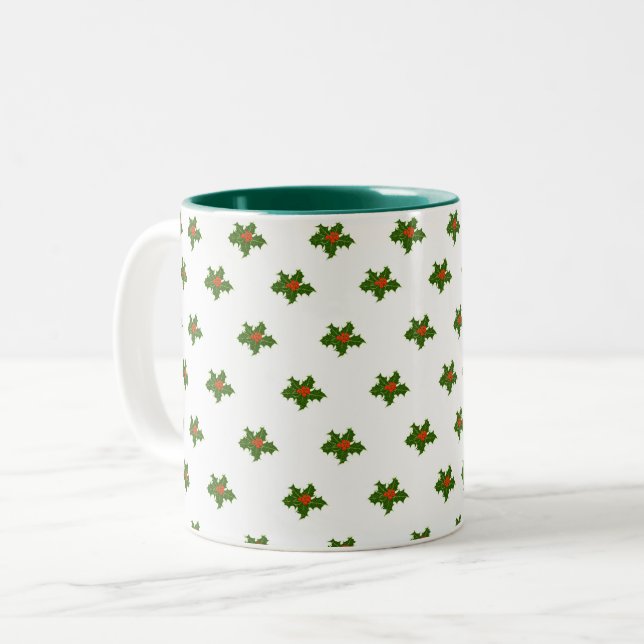 Taza Bicolor Patrón Holly de navidades (Anverso izquierdo)