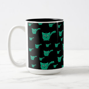 Taza Bicolor Patrón Kitty negro y verde