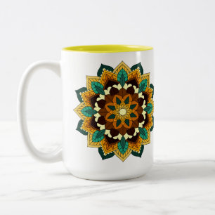 Taza Bicolor Patrón Mandala 02 en amarillo y marrón