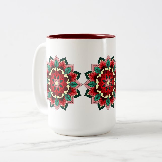 Taza Bicolor Patrón Mandala 02 en rojo (Anverso izquierdo)