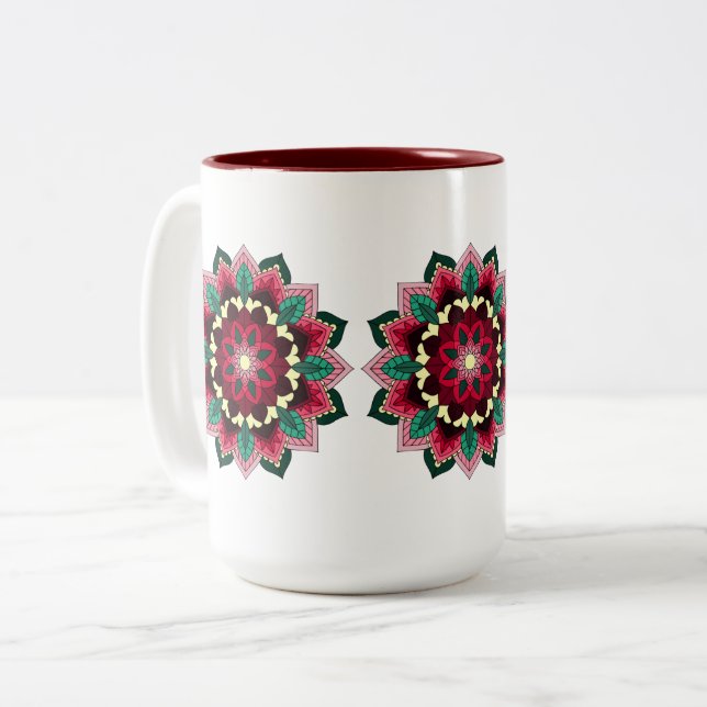 Taza Bicolor Patrón Mandala 02 en rosa profundo (Anverso izquierdo)