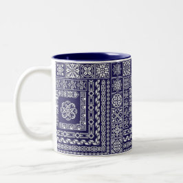 Taza Bicolor Patrón marquí blanco y azul vintage