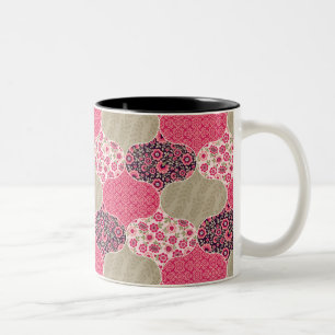 Taza Bicolor Patrón marrón floral vintage marroquí rosado