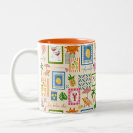 Taza Bicolor Patrón Mediterráneo de Verano de la Costa de Amalf