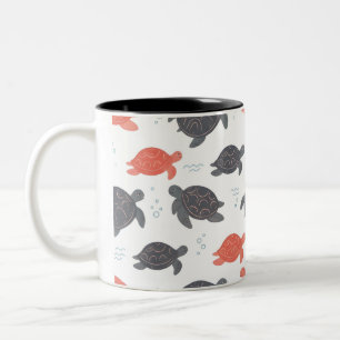 Taza Bicolor Patrón minimalista de tortuga marina en blanco y g