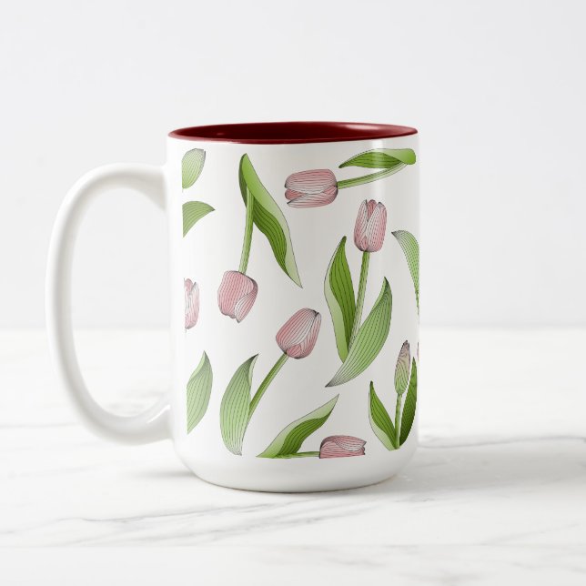 Taza Bicolor Patrón moderno de flor tulipán rosado (Izquierda)
