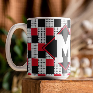 Taza Bicolor Patrón moderno rojo y negro de tablero de ajedrez