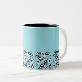 Taza Bicolor Patrón Paisley Azul - Diseño Textil Ornamental