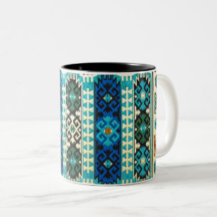 Taza Bicolor Patrón Persa Turco Antiguo, Azul Verde