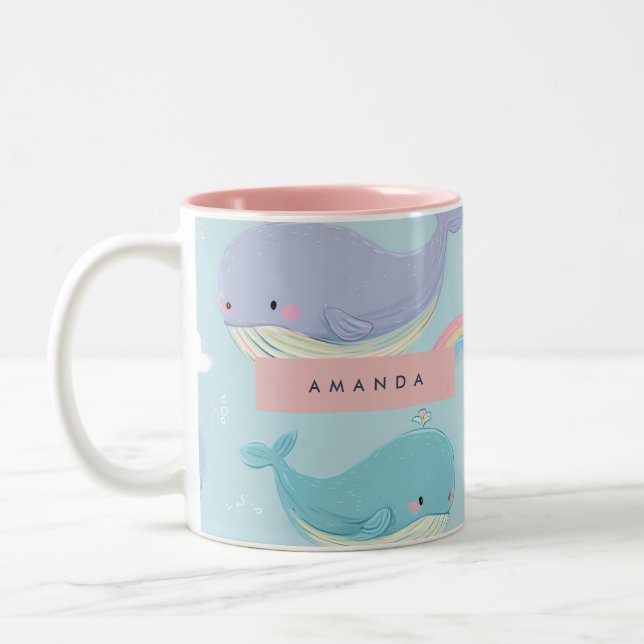 Taza Bicolor Patrón personalizado de ballena pastel y arcoiris (Izquierda)