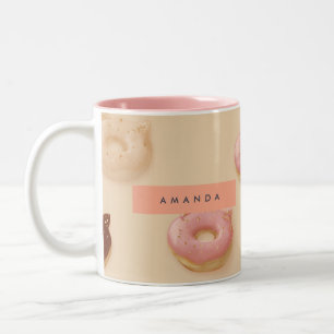 Taza Bicolor Patrón personalizado de donuts de oreja de gato