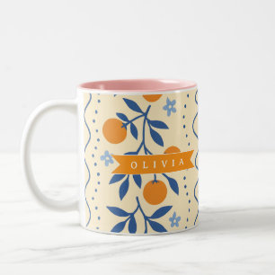 Taza Bicolor Patrón personalizado de estilo folk cítrico retro
