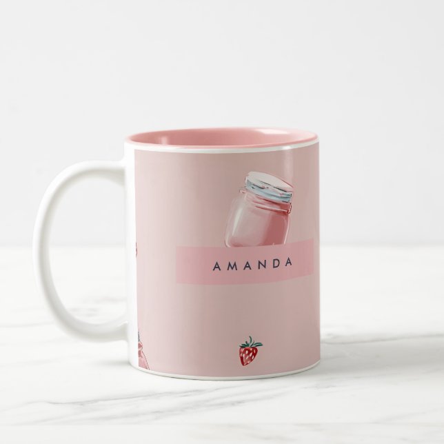 Taza Bicolor Patrón personalizado de fresa rosa (Izquierda)
