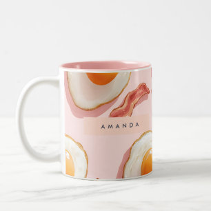 Taza Bicolor Patrón personalizado de huevo y tocino rosado