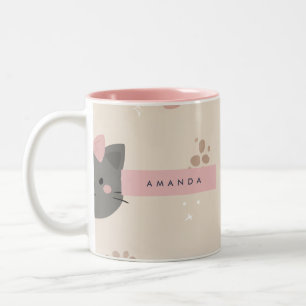 Taza Bicolor Patrón personalizado de la cara del gato Pastel Ka