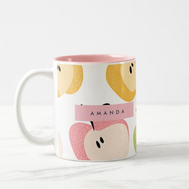 Taza Bicolor Patrón personalizado de manzana cuta colorido (Izquierda)