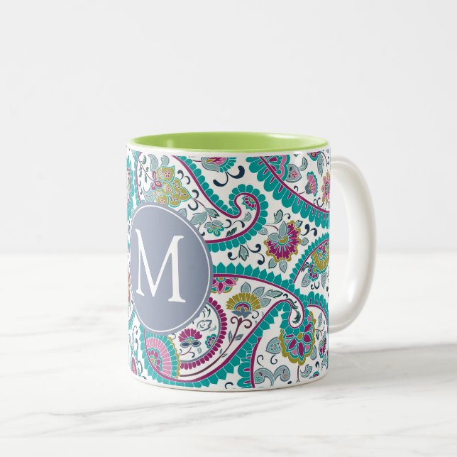 Taza Bicolor Patrón peruano Boteh Paisley monograma (Anverso derecho)