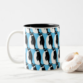 Taza Bicolor Patrón pingüino Aqua Blanco negro