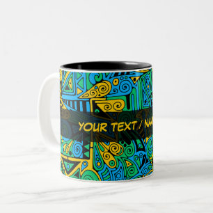 Taza Bicolor Patrón Pintado A Mano Y Digitalmente Art. 21