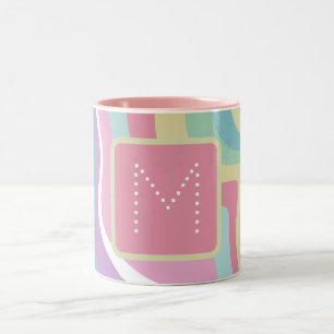 Taza Bicolor Patrón retro monograma de moda