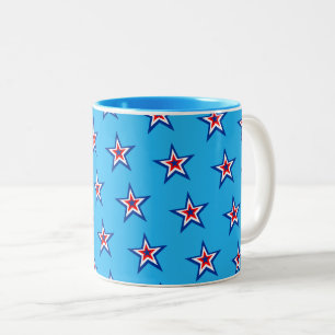 Taza Bicolor Patrón rojo, blanco y azul de estrella negrita