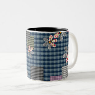 Taza Bicolor Patrón rústico retro de patchwork multicolor