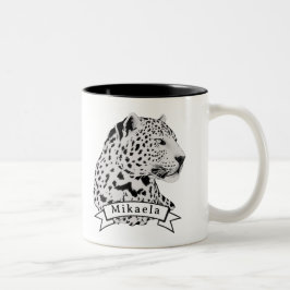 Taza Bicolor Patrón salvaje de leopardo de la jungla y nombre p